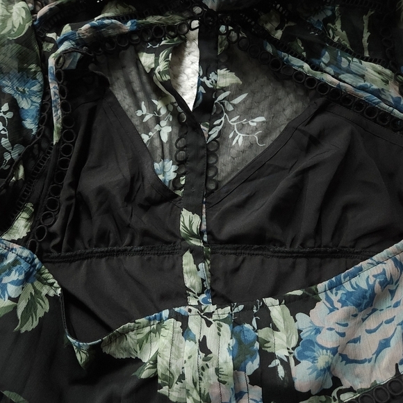 New ASOS DESIGN Black Floral Print Sheer Mini Dress With Lace Trim Detail Sz 14 - Picture 7 of 8